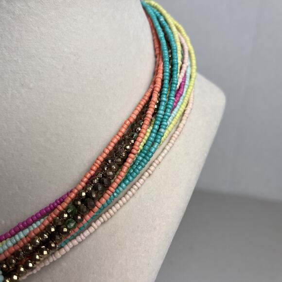 Beaded Statement Necklace Seed Bead Knot Boho Multicolor Jewelry 17 - 20" - Picture 7 of 14